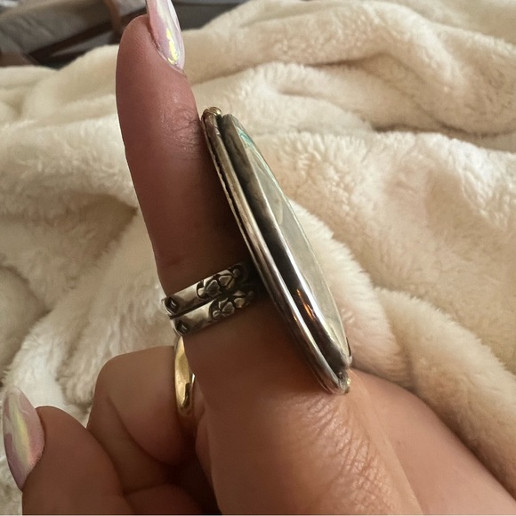 Unique large royston ribbon turquoise ring sterling silver and gold accents 7 - Picture 3 of 5